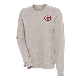 Women's Cincinnati Reds Antigua Oatmeal Action Crewneck Pullover Sweatshirt