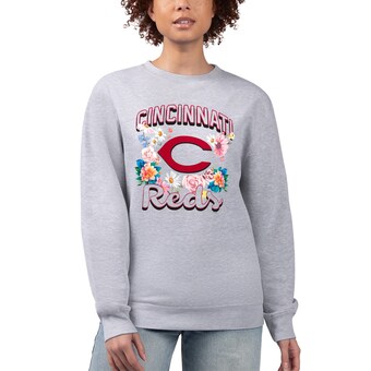 Women's Cincinnati Reds G-III 4Her by Carl Banks Heather Gray Flowers Graphic Pullover Sweatshirt