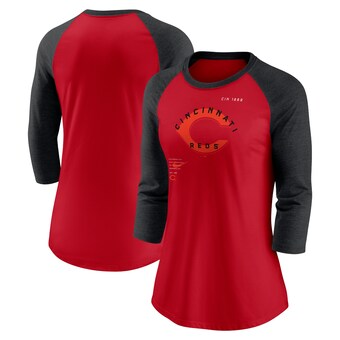 Women's Cincinnati Reds Nike Red/Black Next Up Tri-Blend Raglan 3/4-Sleeve T-Shirt