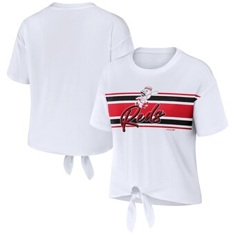 Women's Cincinnati Reds WEAR by Erin Andrews White Tie-Front T-Shirt