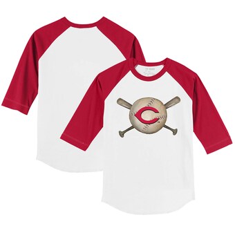 Youth Cincinnati Reds Tiny Turnip White/Red Baseball Cross Bats 3/4-Sleeve Raglan T-Shirt