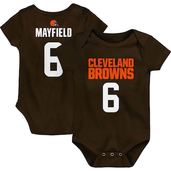 Newborn & Infant Baker Mayfield Brown Cleveland Browns Mainliner Name & Number Bodysuit