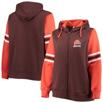 Women's Cleveland Browns Fanatics Brown/Orange Plus Size Primary Logo Script Full-Zip Hoodie