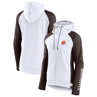 Women's Cleveland Browns Fanatics White/Brown End Around Lightweight Raglan Full-Zip Hoodie Jacket