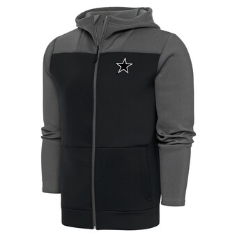 Men's Antigua Steel/Charcoal Dallas Cowboys Metallic Logo Protect Full-Zip Hoodie