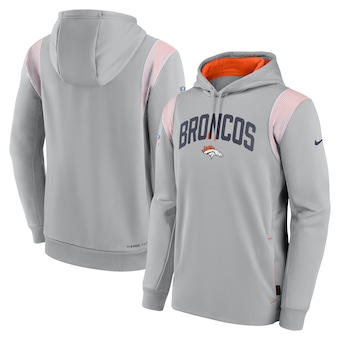 Men's Denver Broncos Nike Gray Sideline Athletic Stack Performance Pullover Hoodie