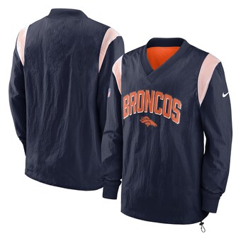 Men's Denver Broncos Nike Navy Sideline Athletic Stack V-Neck Pullover Windshirt