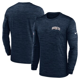 Men's Denver Broncos Nike Navy Sideline Velocity Athletic Stack Performance Long Sleeve T-Shirt