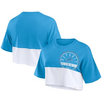 Women's Detroit Lions Fanatics Blue/White Boxy Color Split Cropped T-Shirt