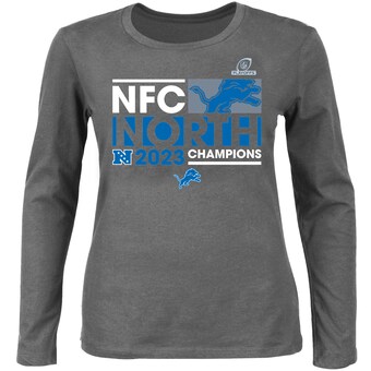 Women's Detroit Lions Fanatics Heather Charcoal 2023 NFC North Division Champions Plus Size Conquer Long Sleeve Scoop Neck T-Shirt