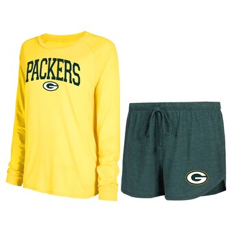 Women's Green Bay Packers Concepts Sport Green/Gold Raglan Long Sleeve T-Shirt & Shorts Lounge Set