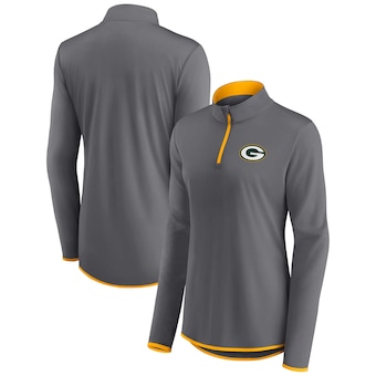 Women's Green Bay Packers  Fanatics Gray Corner Long Sleeve 1/4 Zip Top