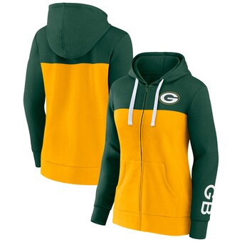 Women's Green Bay Packers Fanatics Green/Gold Take The Field Color Block Full-Zip Hoodie