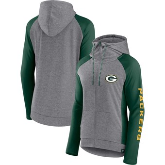 Women's Green Bay Packers  Fanatics Heather Gray/College Green Blind Side Lightweight Full-Zip Hoodie