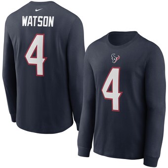 Men's Nike Deshaun Watson Navy Houston Texans Player Name & Number Long Sleeve T-Shirt