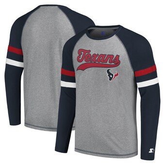 Men's Houston Texans Starter Gray/Navy Kickoff Raglan Long Sleeve T-Shirt