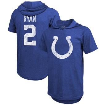 Men's Indianapolis Colts Matt Ryan Majestic Threads Royal Player Name & Number Short Sleeve Hoodie T-Shirt