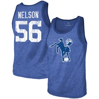Men's Indianapolis Colts Quenton Nelson Majestic Threads Heathered Royal Name & Number Tri-Blend Tank Top