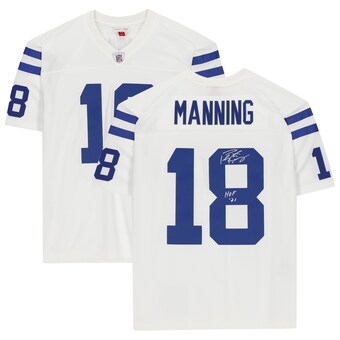 Autographed Indianapolis Colts Peyton Manning Fanatics Authentic White Mitchell & Ness Replica Jersey with "HOF 21" Inscription