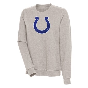 Women's Indianapolis Colts Antigua Oatmeal Action Crewneck Chenille Pullover Sweatshirt