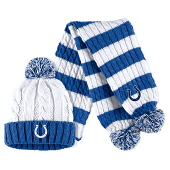 Women's Indianapolis Colts WEAR by Erin Andrews White Cable Stripe Cuffed Knit Hat with Pom and Scarf Set