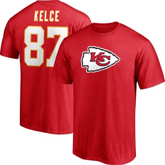 Men's Fanatics Travis Kelce Red Kansas City Chiefs Player Icon Name & Number T-Shirt