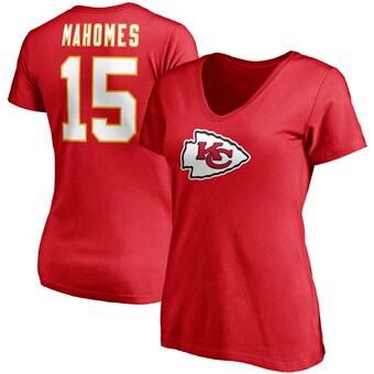 Women's Fanatics Patrick Mahomes Red Kansas City Chiefs Player Icon Name & Number V-Neck T-Shirt