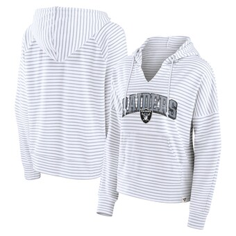 Women's Las Vegas Raiders Fanatics White/Gray Striped Notch Neck Pullover Hoodie