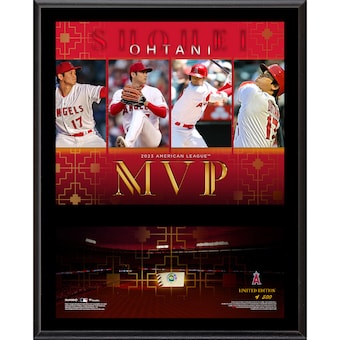 Shohei Ohtani Los Angeles Angels 2023 American League MVP 12" x 15" Sublimated Plaque with a Piece of Game-Used Baseball - Limited Edition of 500