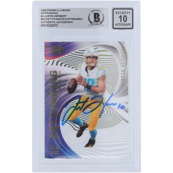 Justin Herbert Los Angeles Chargers Autographed 2020 Panini Illusions #A3 Beckett Fanatics Witnessed Authenticated 10 Rookie Card