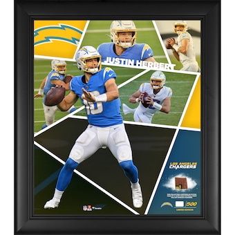 Los Angeles Chargers Justin Herbert Fanatics Authentic Framed 15" x 17" Impact Player Collage with a Piece of Game-Used Football - Limited Edition of 500