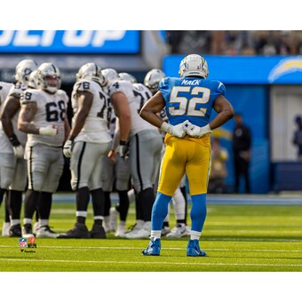 Unsigned Los Angeles Chargers Khalil Mack Fanatics Authentic Looks Onward in Powder Blue Jersey Photograph