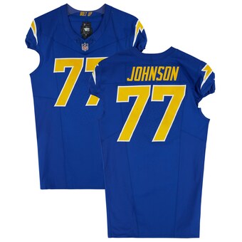 Zion Johnson Los Angeles Chargers Fanatics Authentic Game-Used #77 Blue Jersey vs. Denver Broncos on December 10, 2023