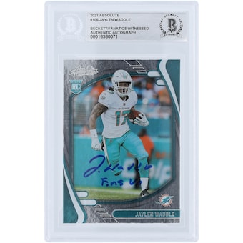 Jaylen Waddle Miami Dolphins Autographed 2021 Panini Absolute #106 Beckett Fanatics Witnessed Authenticated Rookie Card with "Fins Up" Inscription