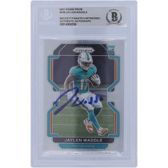 Autographed Miami Dolphins Jaylen Waddle 2021 Panini Prizm #338 Beckett Fanatics Witnessed Authenticated Rookie Card