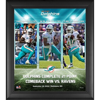 Miami Dolphins Tua Tagovailoa, Jaylen Waddle & Tyreek Hill Fanatics Authentic Framed 15" x 17" 21-Point Comeback vs. Baltimore Ravens Collage