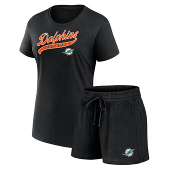 Women's Miami Dolphins Fanatics Black Start to Finish T-Shirt & Shorts Combo Pack