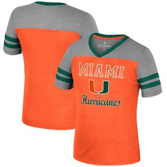 Girls Youth Colosseum Orange/Heather Gray Miami Hurricanes Summer Striped V-Neck T-Shirt