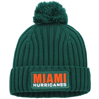 Men's adidas Green Miami Hurricanes Modern Ribbed Cuffed Knit Hat with Pom