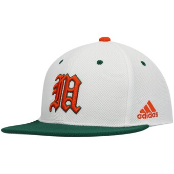 Men's adidas White Miami Hurricanes On-Field Baseball Fitted Hat