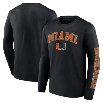 Men's Fanatics Black Miami Hurricanes Distressed Arch Over Logo Long Sleeve T-Shirt