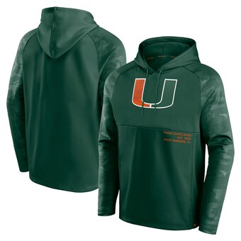 Men's Fanatics Green Miami Hurricanes Defender Raglan Pullover Hoodie