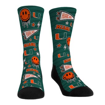 Rock Em Socks Miami Hurricanes Smiley Stickers Crew Socks