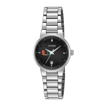 Women's Citizen Watch  Silver Miami Hurricanes Black Dial Stainless Steel Watch