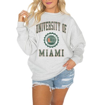 Women's Gameday Couture Steel Miami Hurricanes Good Vibes Premium Fleece Drop Shoulder Pullover Sweatshirt