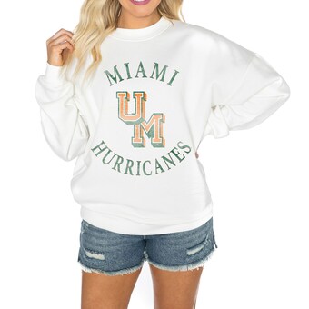 Women's Gameday Couture White Miami Hurricanes Good Vibes Premium Fleece Drop Shoulder Pullover Sweatshirt