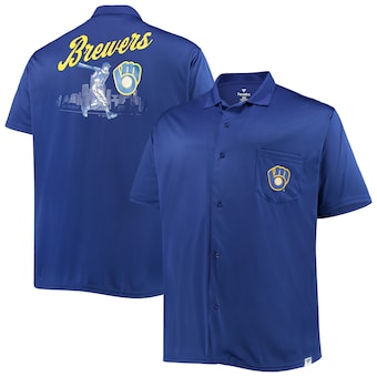 Camisa con botones grandes y altos de los Royal Milwaukee Brewers para hombre