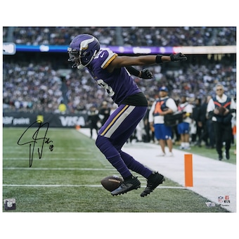 Autographed Minnesota Vikings Justin Jefferson Fanatics Authentic 16" x 20" Purple Jersey Griddy Photograph