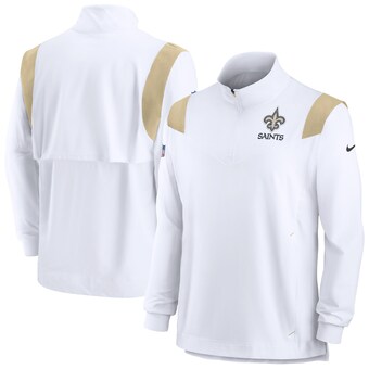 Men's New Orleans Saints Nike White Sideline Coach Chevron Lockup Quarter-Zip Long Sleeve Top