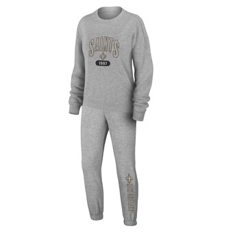 Women's WEAR by Erin Andrews  Heather Gray New Orleans Saints Plus Size Knitted Tri-Blend Long Sleeve T-Shirt & Pants Lounge Set